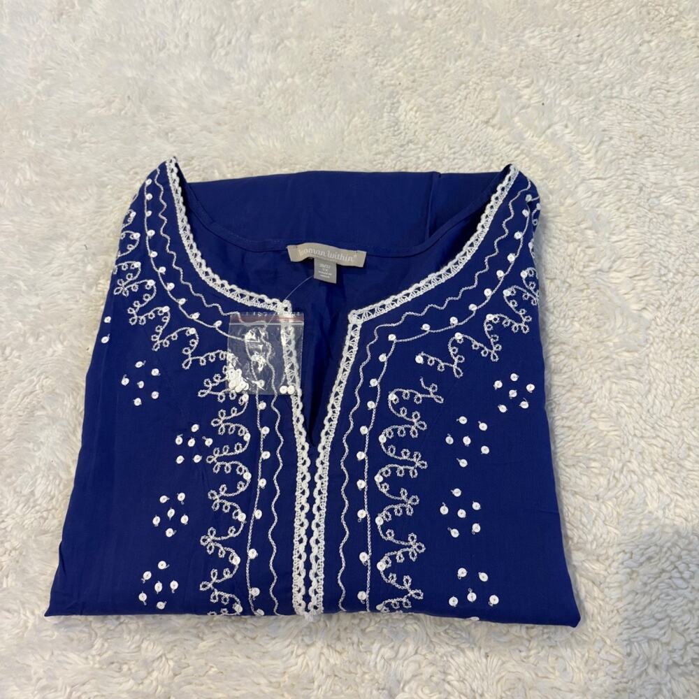 Woman Within Blue Embroidered Sequin Tunic 3X 30/32 Pheasant Tomato Boho Indie